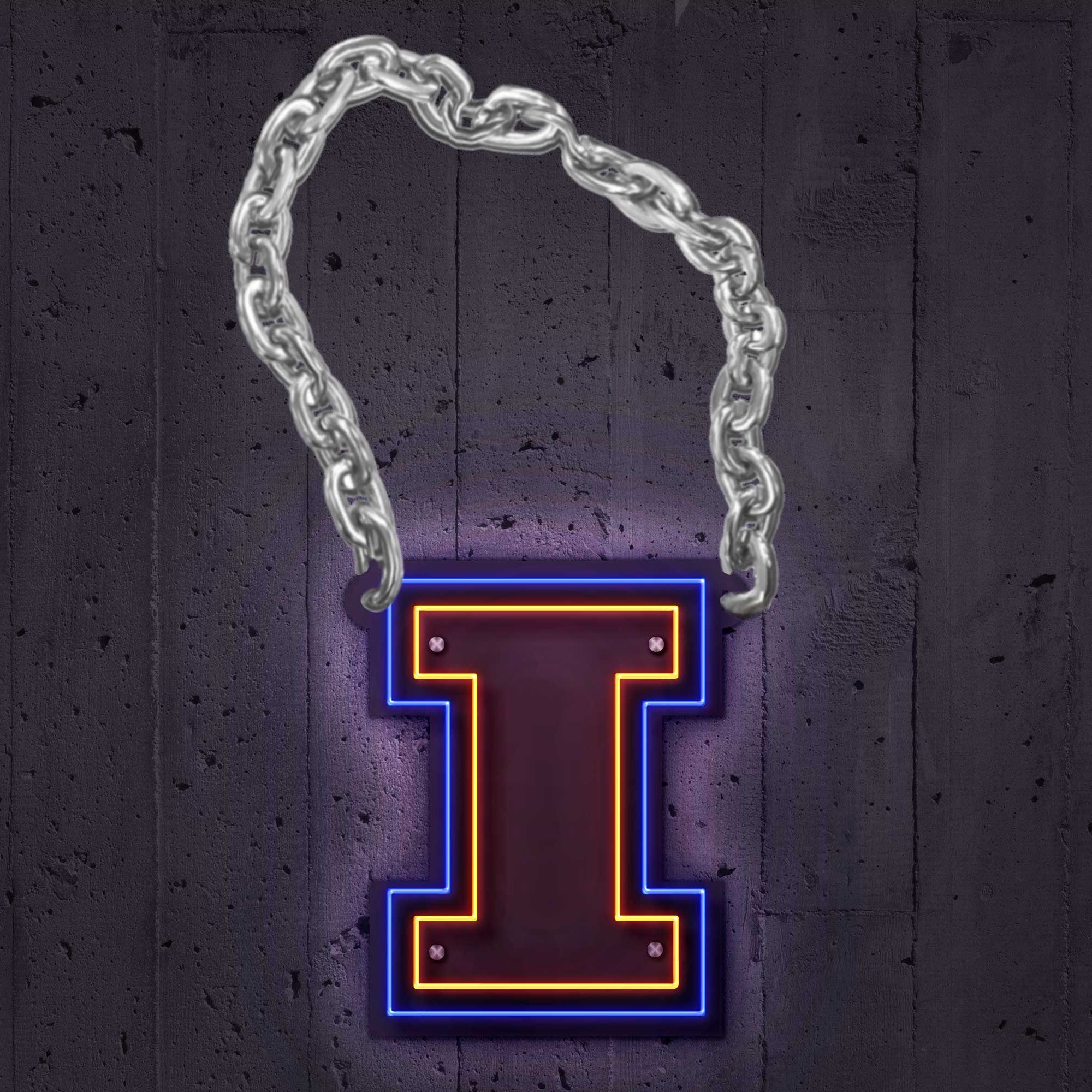 Illinois Block I Chain | Wearable LED Neon Sign | Power Bank Powered with Dimmer | Officially Licensed - Sky Lotz Custom Signs